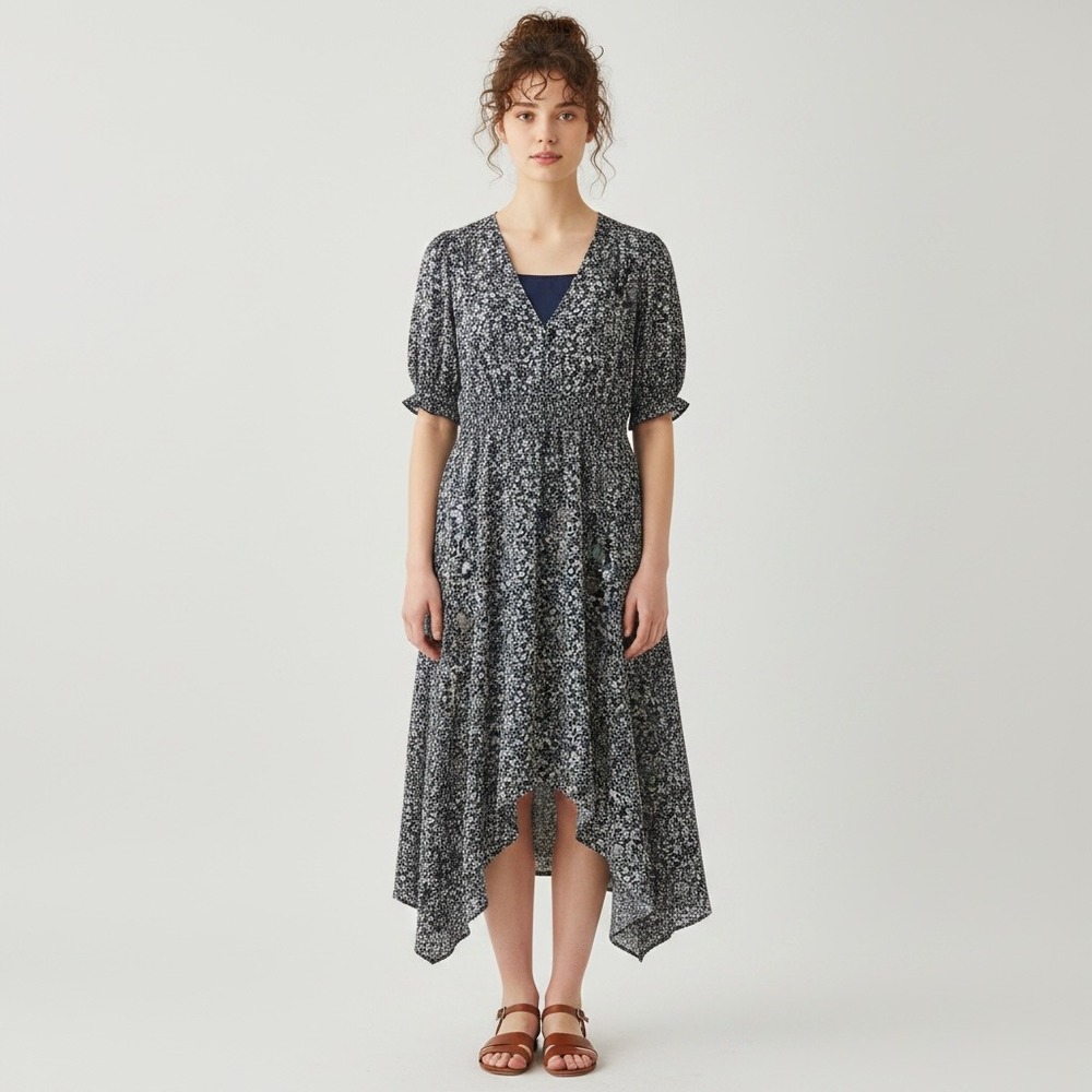 Blatic Born Assymetric Boho Maxi Midi Dress Cottagecore Prairie Dress 2XL.Navy